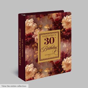 Chic Blush Burgundy Gold 30th Birthday Memory 3 Ring Binder
