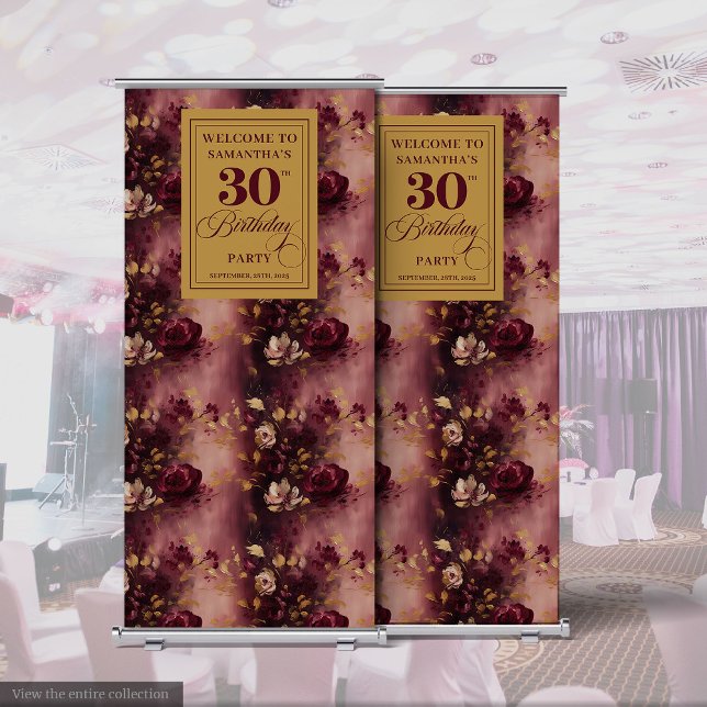Chic Blush Burgundy Gold 30th Retractable Sign (Chic Blush Burgundy Gold 30th Retractable Party Sign)