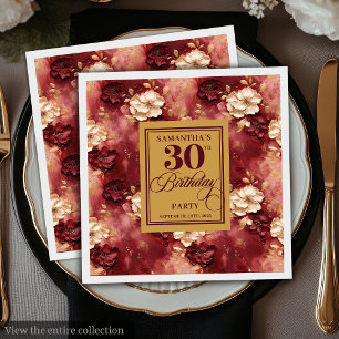 Chic Blush Burgundy Gold Boho 30th Birthday Party Napkins