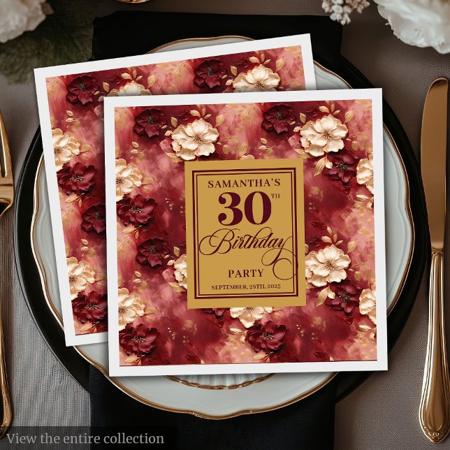 Chic Blush Burgundy Gold Boho 30th Birthday Party Napkins (Chic Blush Burgundy Gold Boho 30th Birthday Party Napkins)