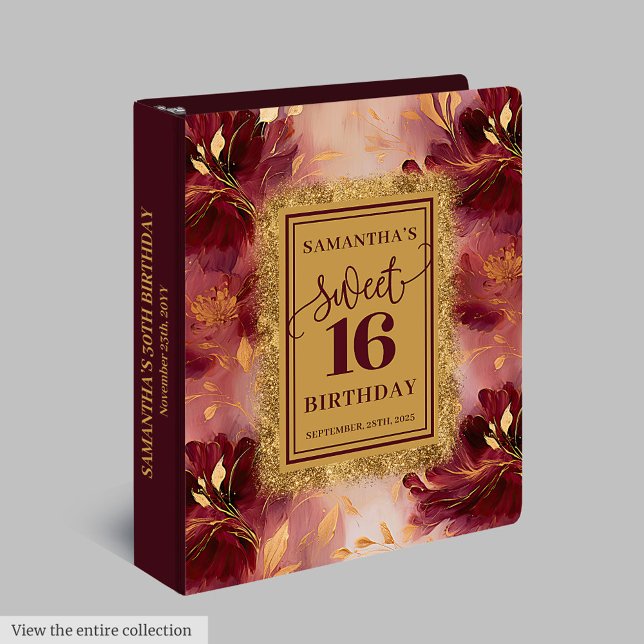 Chic Blush Burgundy Gold Floral Memory Album 3 Ring Binder (Chic Blush Burgundy Gold Floral Memory Album 3 Ring Binder)