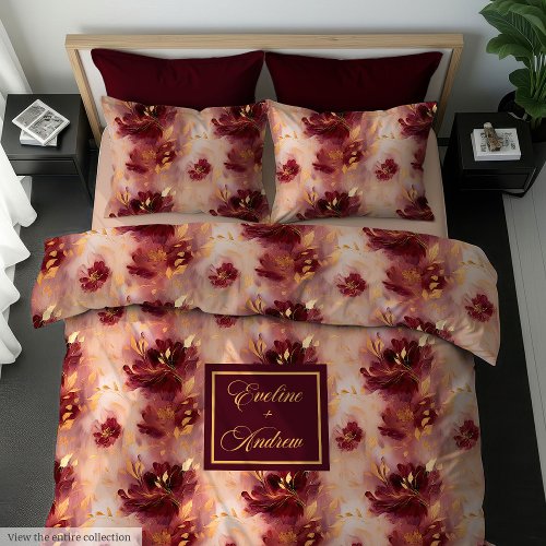 Chic Blush Burgundy Gold Personalized Boho Duvet 
