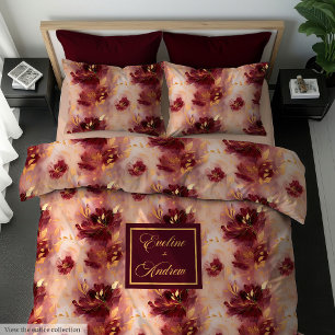Chic Blush Burgundy Gold Personalized Boho Duvet Cover