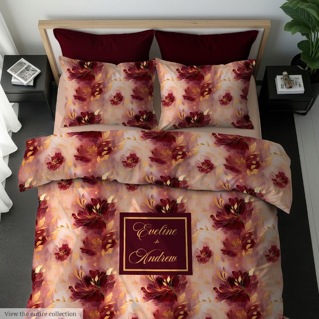 Chic Blush Burgundy Gold Personalized Boho Duvet  Cover (Chic Blush Burgundy Gold Personalized Boho Duvet)