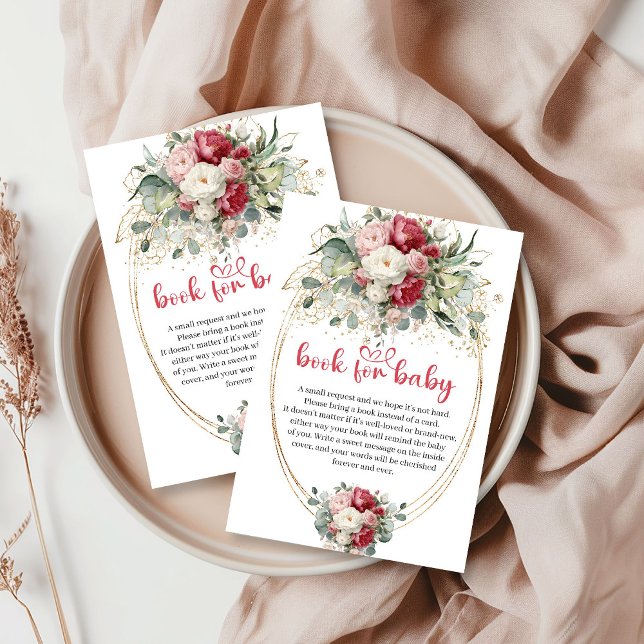 Chic Blush Burgundy Gold Roses Book Request Enclosure Card (Chic Blush Burgundy Gold Roses Book Request)