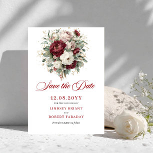 Chic Blush Burgundy Gold Save The Date Card