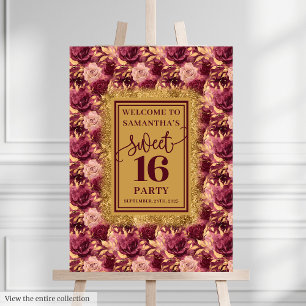 Chic Blush Burgundy Gold Sweet 16 Party Poster