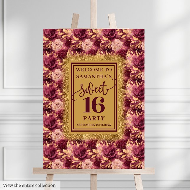 Chic Blush Burgundy Gold Sweet 16 Party Poster (Chic Blush Burgundy Gold Sweet 16 Party Poster)