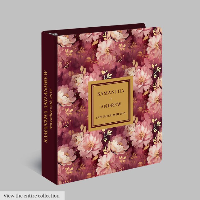 Chic Blush Burgundy Gold Wedding Keepsake Album 3 Ring Binder (Chic Blush Burgundy Gold Wedding Keepsake Album 3 ring binder )