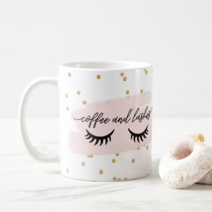 Chic Blush Coffee and Lashes Faux Gold with Name Coffee Mug