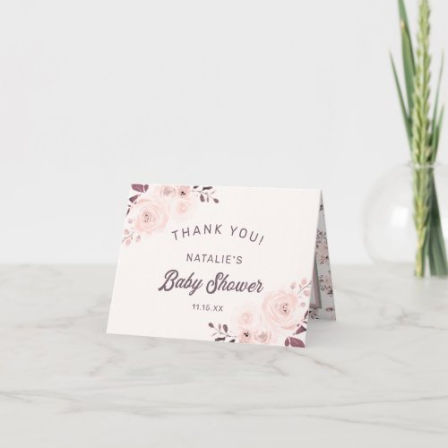 Chic Blush  Cream Floral Baby Shower Thank You Note Card