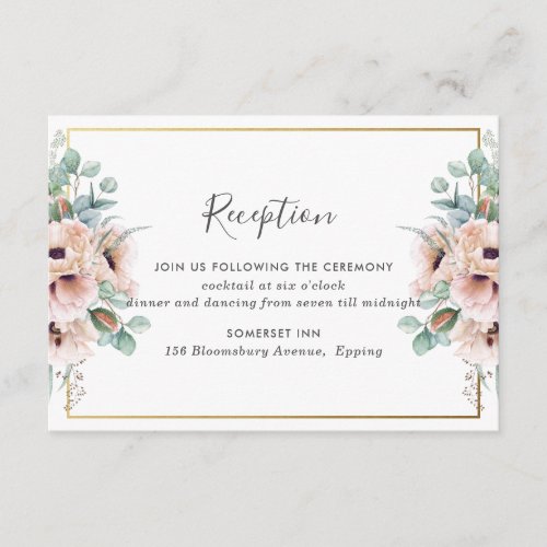 Chic Blush Dusty Pink Floral Wedding Reception Enclosure Card