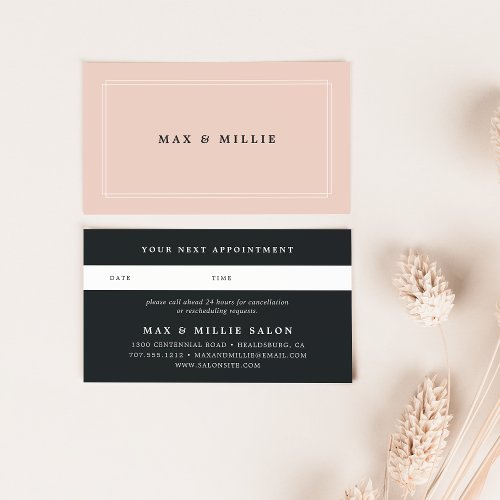 Chic Blush  Elegant Pink  Black Appointment Card