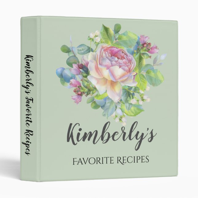 Chic Blush Floral Bridal Shower Recipe Binder (Front/Spine)