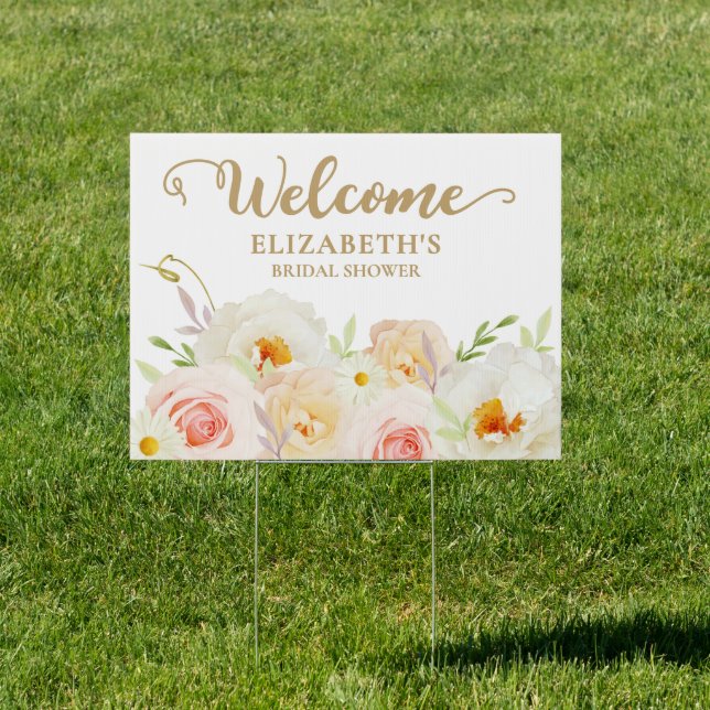 Chic Blush Floral Bridal Shower Welcome Sign (Insitu)