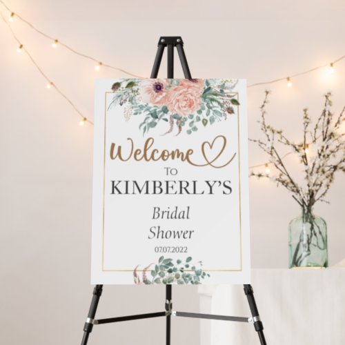 Chic Blush Floral Bridal Shower Welcome Sign