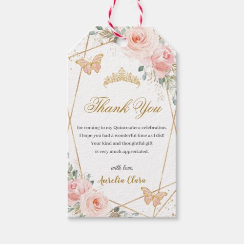 Chic Blush Floral Butterflies Quinceanera Favor  Gift Tags