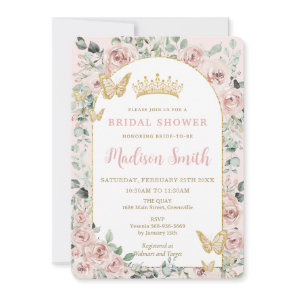 Chic Blush Floral Butterflies Royal Bridal Shower Invitation