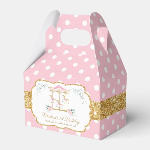 Chic Blush Floral Carousel 1st Birthday Thank You Favor Boxes