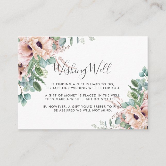 Chic Blush Floral Eucalyptus Wedding Wishing Well Enclosure Card (Front)