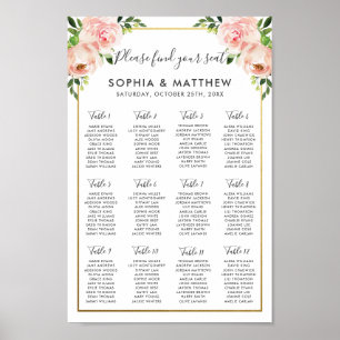 Chic Blush Floral Flowers Wedding Seating Chart