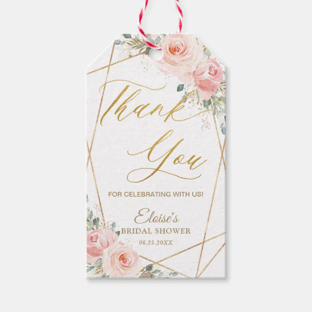 Chic Blush Floral Gold Geometric Favor Thank You Gift Tags | Zazzle
