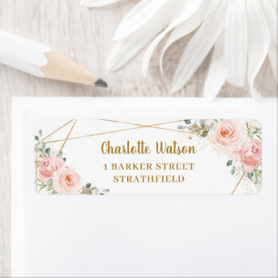Chic Blush Floral Gold Geometric Return Address  Label