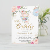 Chic Blush Floral High Tea Birthday Party ANY AGE  Invitation (Standing Front)