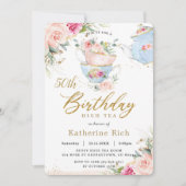 Chic Blush Floral High Tea Birthday Party ANY AGE  Invitation (Front)