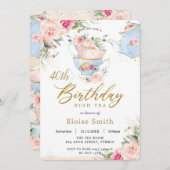 Chic Blush Floral High Tea Birthday Party ANY AGE Invitation (Front/Back)