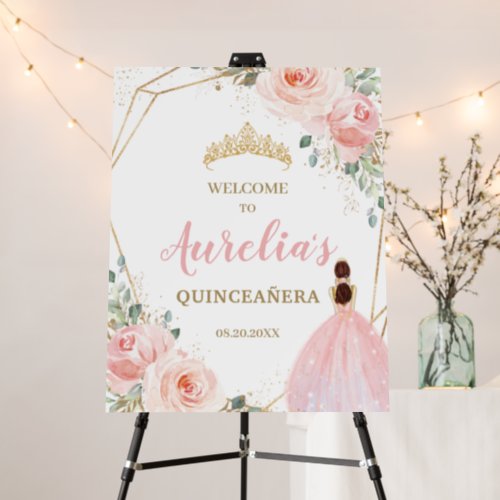 Chic Blush Floral Quinceaera Mis Quince Welcome  Foam Board