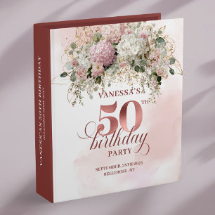 Chic Blush Floral Rose Gold 50th Memory Album 3 Ring Binder