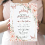 Chic Blush Floral Rose Gold Butterfly Quinceañera Invitation<br><div class="desc">This chic Quinceañera invitation features a rose gold princess tiara, a geometric frame adorned by delicate watercolor blush floral and soft greenery foliage. Personalize it with your details easily and quickly, simply press the customise it button to further re-arrange and format the style and placement of the text. Also great...</div>