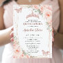 Chic Blush Floral Rose Gold Butterfly Quinceañera Invitation