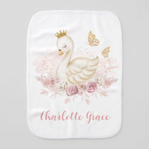 Chic Blush Floral Swan Princess with Butterflies Baby Burp Cloth