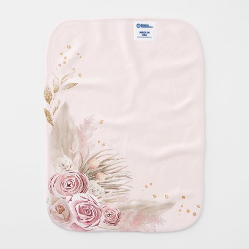 Chic Blush Floral Swan Princess with Butterflies Baby Burp Cloth | Zazzle