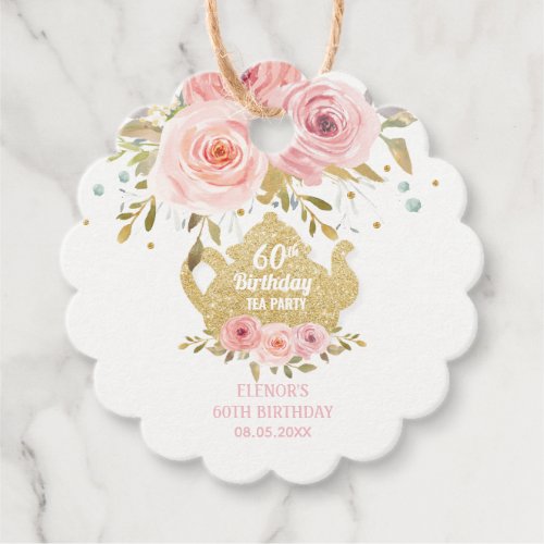 Chic Blush Floral Tea Party Birthday Thank You  Favor Tags