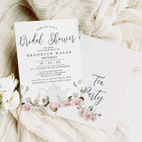 Chic Blush Floral Tea Party Bridal Shower Invitation