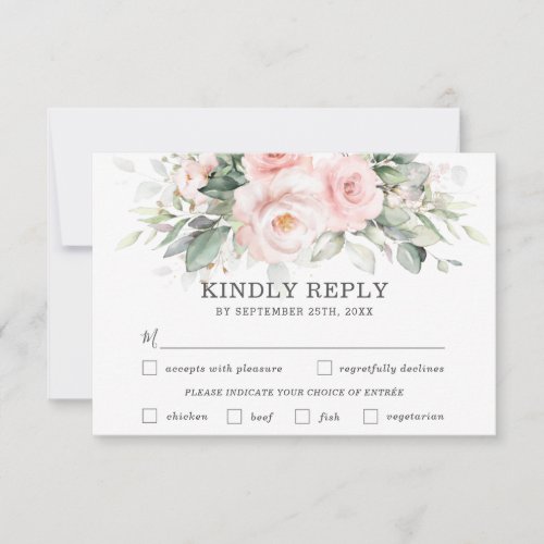 Chic Blush Floral Wedding Meal Choice RSVP Card
