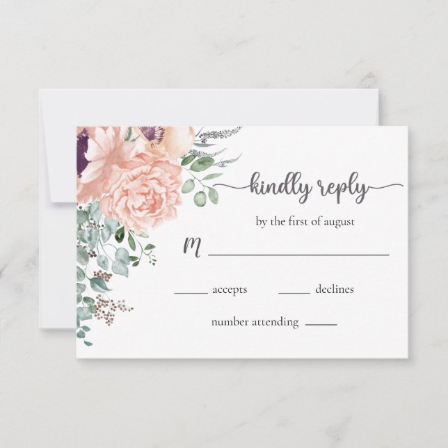 Chic Blush Floral Wedding RSVP Card (Front)