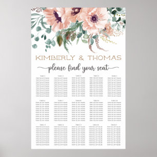 Chic Blush Floral Wedding Seating Chart