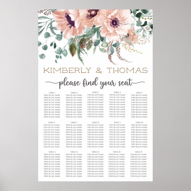 Chic Blush Floral Wedding Seating Chart (Front)