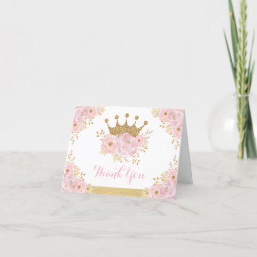 Chic Blush Gold Crown Princess Birthday Baby Girl Thank You Card