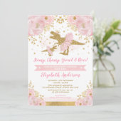 Chic Blush Gold Floral Dinosaur Girl Baby Shower Invitation (Standing Front)