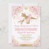 Chic Blush Gold Floral Dinosaur Girl Baby Shower Invitation (Front)