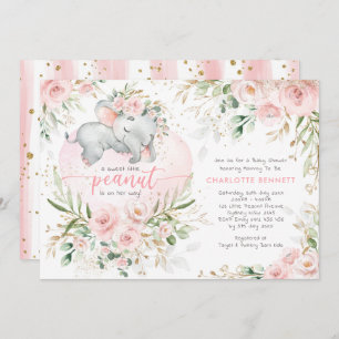Chic Blush Gold Floral Elephant Girl Baby Shower Invitation