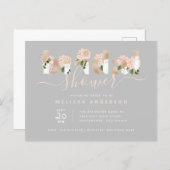 Chic Blush & Gold Floral Typography Bridal Shower Invitation Postcard (Front/Back)