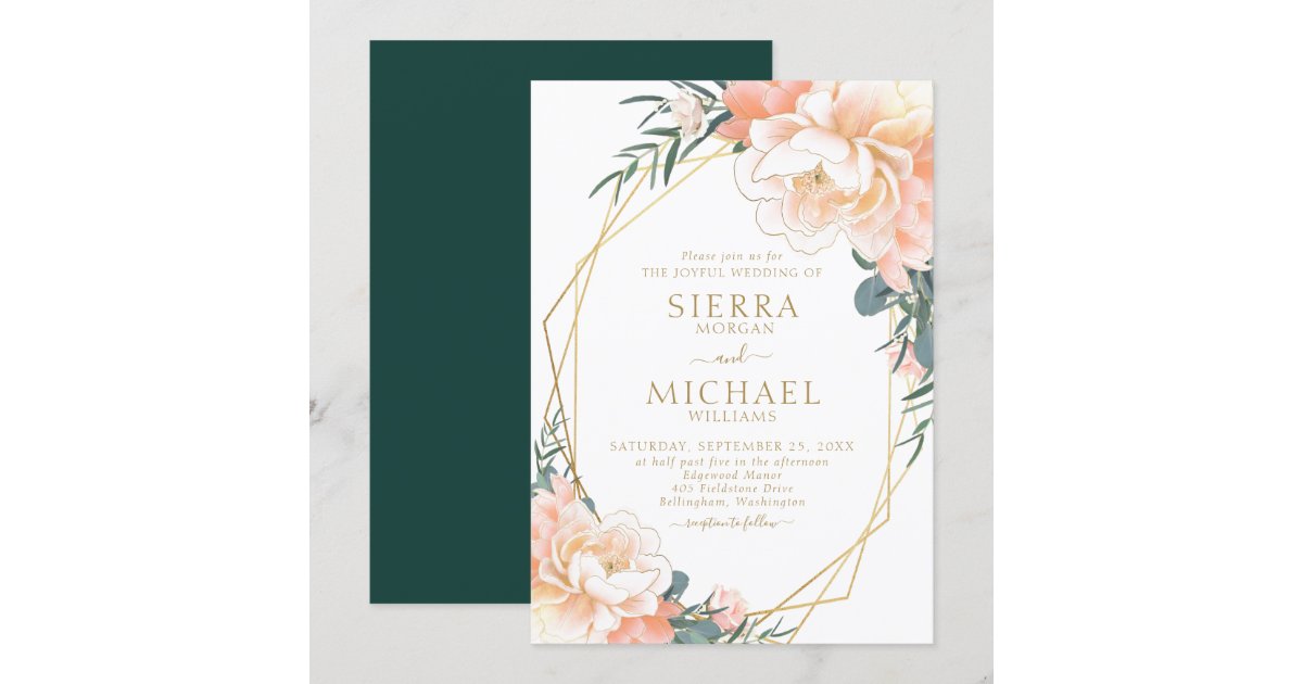 chic-blush-gold-peach-emerald-green-floral-wedding-invitation-zazzle