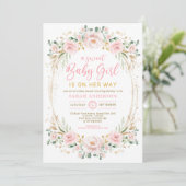Chic Blush Gold Pink Floral Sweet Baby Girl Shower Invitation (Standing Front)