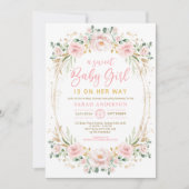 Chic Blush Gold Pink Floral Sweet Baby Girl Shower Invitation (Front)